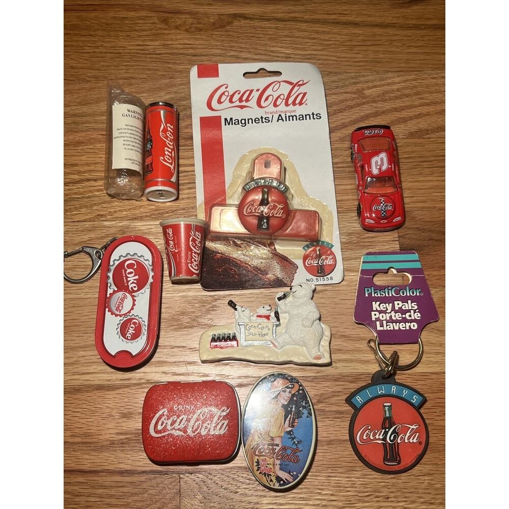 Coca Cola Collectibles Lot Magnets Keychains Tins And More Lot Of 9
